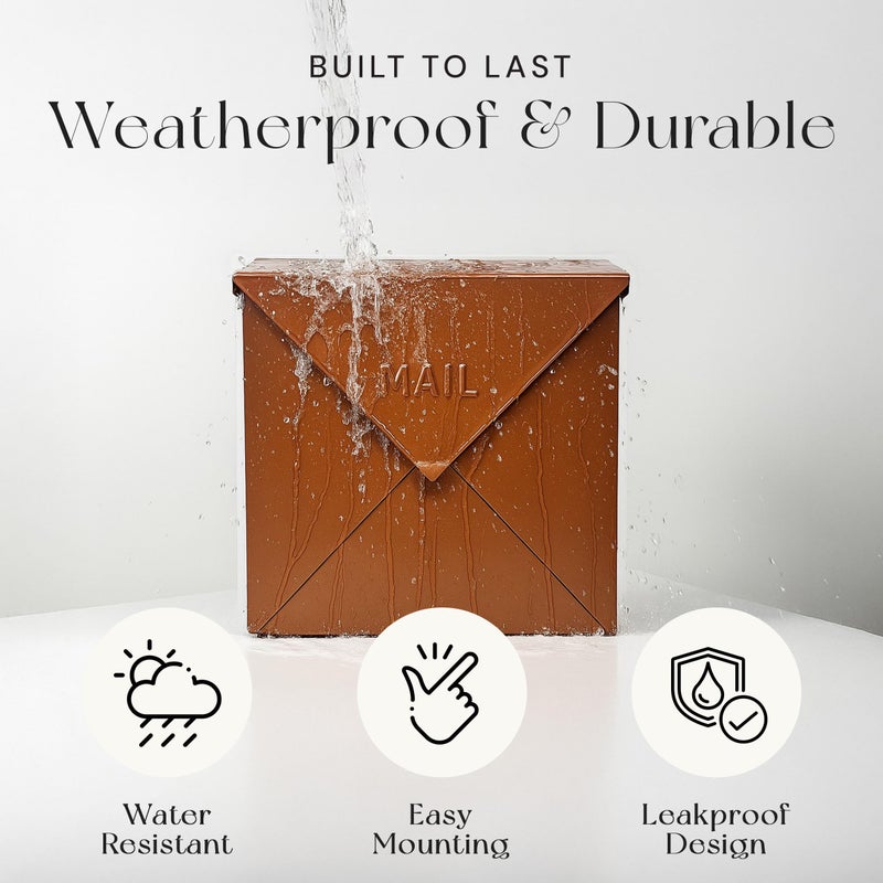 NACH Mailboxes for Outside Wall Mount, 10 x 10 x 4 inch Rustic Brown Mail Boxes for House Outside, Waterproof Mailboxes for Outside - Chicago Style Mail Box - Image 4